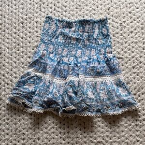 Blue Floral Smocked Tiered Skater Skirt